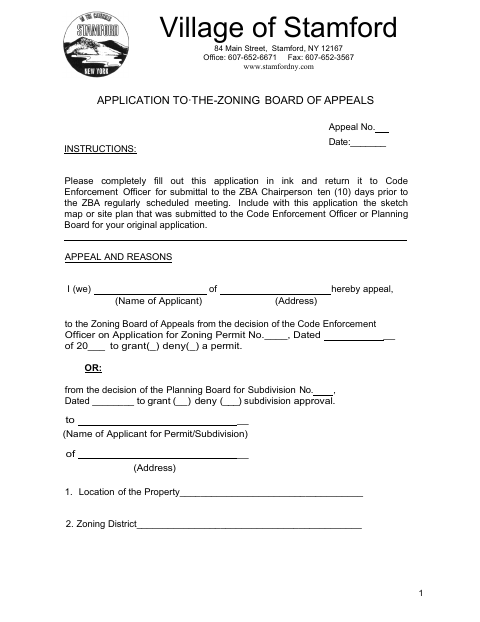 First page of the Application to the Zoning Board of Appeals