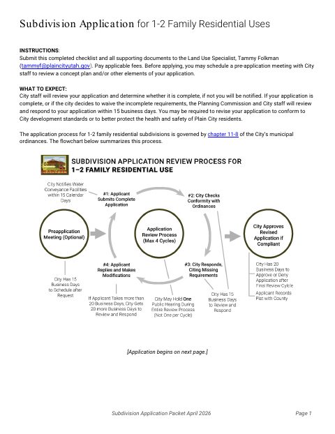 First page of the Subdivision Application