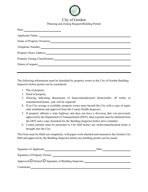 First page of the Request/Building Permit Application