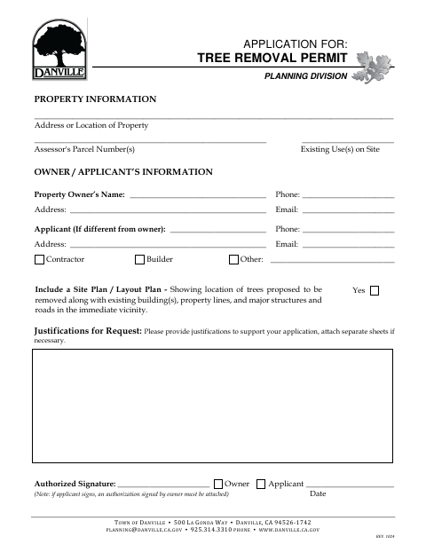 First page of the Tree Removal Permit Application