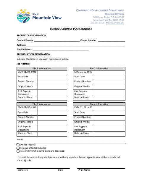 First page of the Reproduction of Plans Request Affidavit