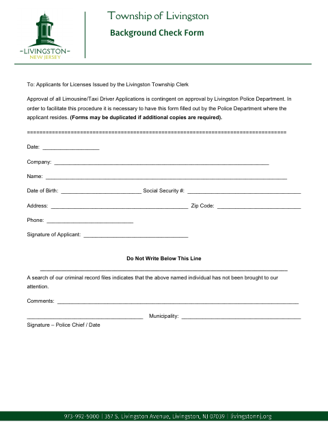 First page of the Background Check Form