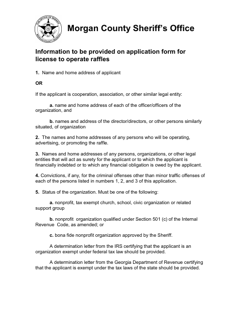 First page of the Raffle License Application