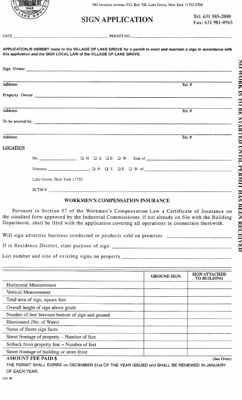 First page of the Sign Application