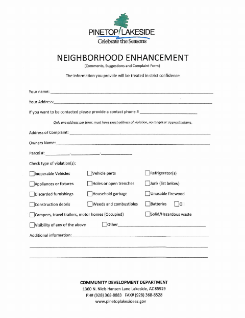 First page of the Neighborhood Enhancement Form