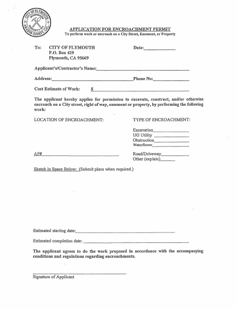 First page of the Encroachment Permit Application Packet