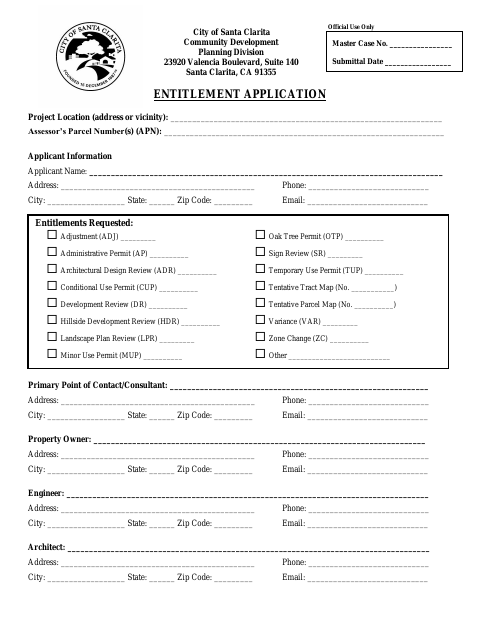 First page of the Entitlement Application