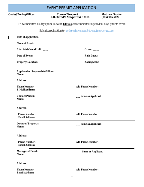 First page of the Event Permit Application