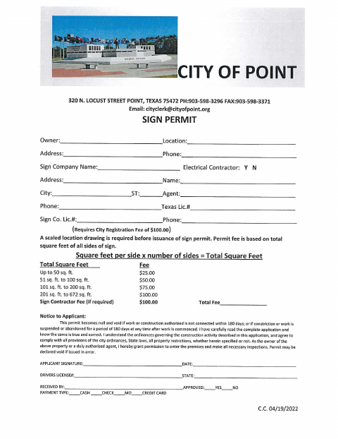 First page of the Sign Permit