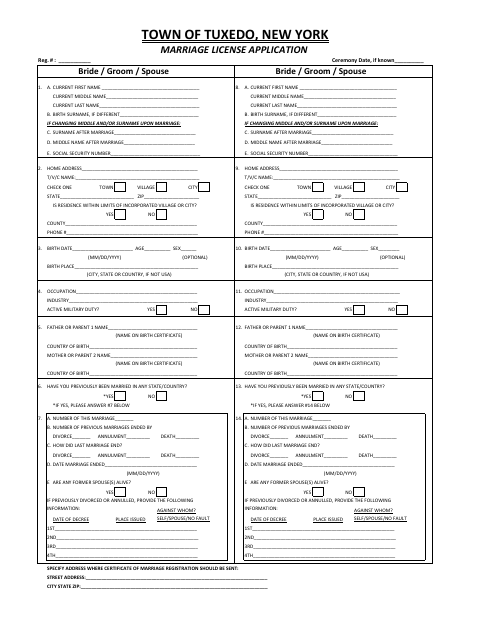 First page of the Marriage License Application