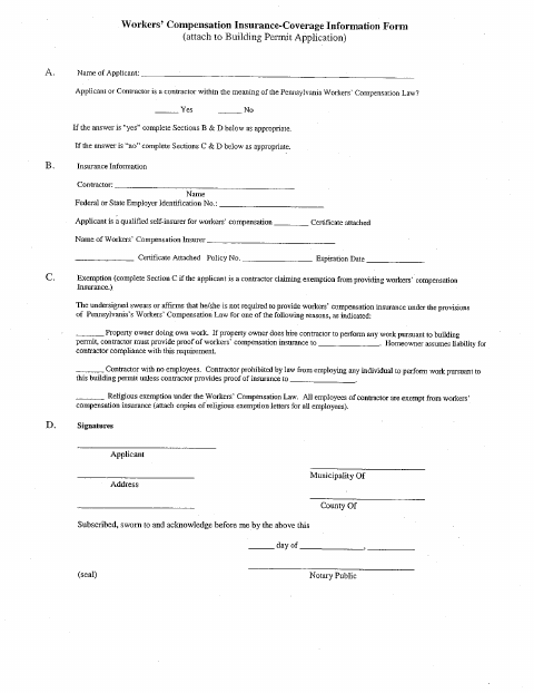 First page of the Workers’ Compensation Coverage Information Form