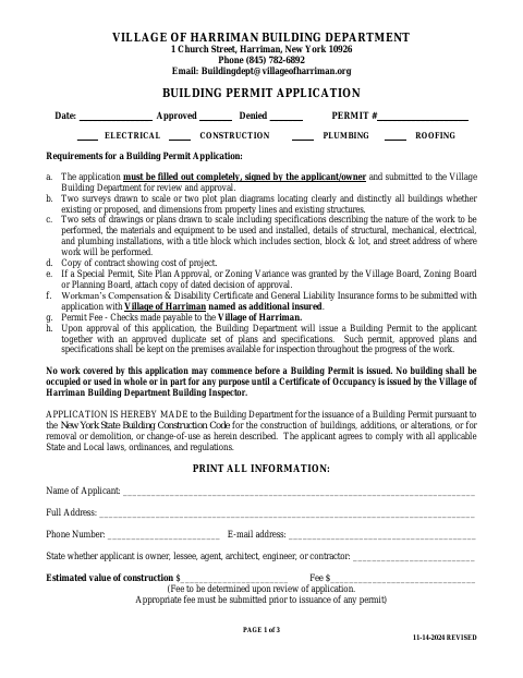 First page of the Building Permit Application