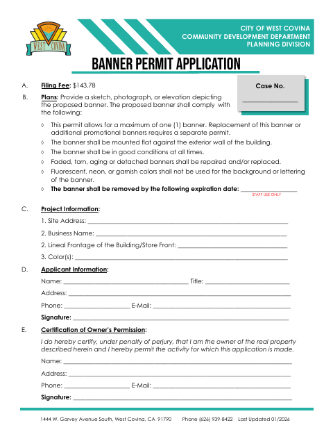 First page of the Banner Permit Application
