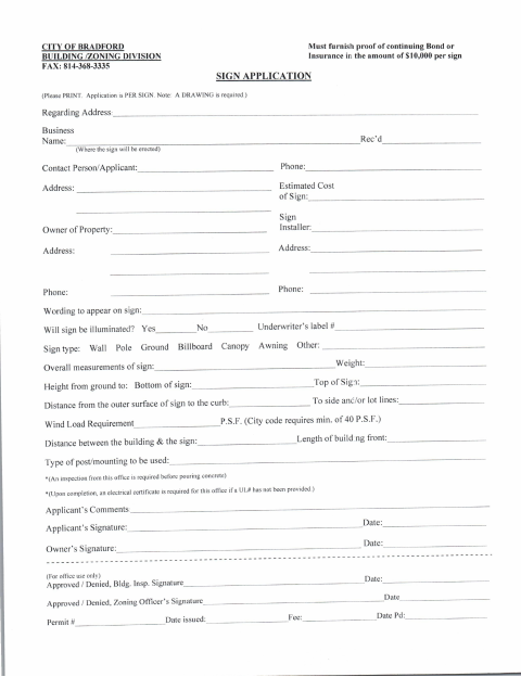 First page of the Sign Permit Applications
