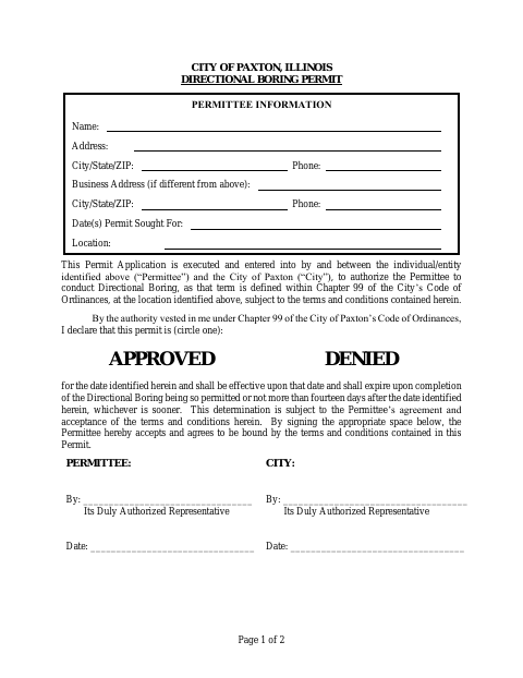 First page of the Directional Boring Permit