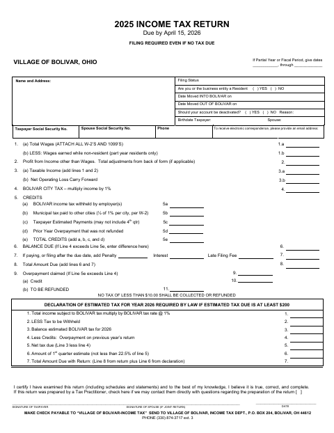 First page of the 2025 Individual Income Tax Return