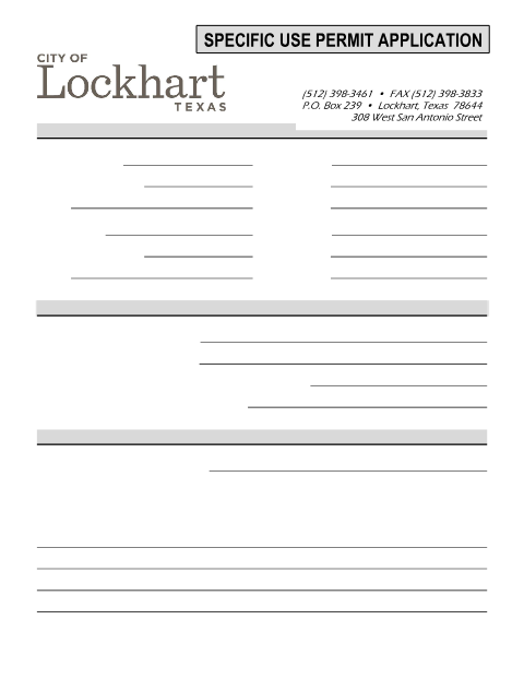 First page of the Specific Use Permit Application