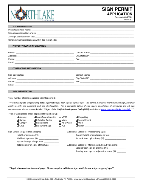 First page of the Sign Permit Application