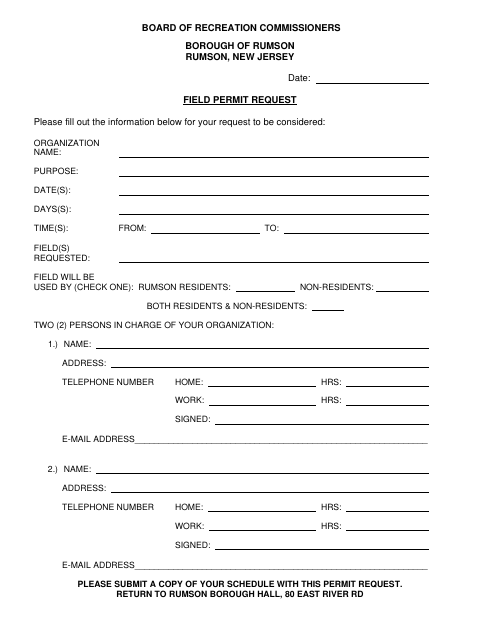 First page of the Field Permit Request