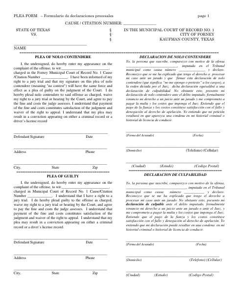 First page of the Municipal Court Plea Form