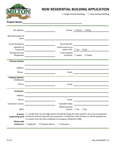 First page of the New Residential Building Application