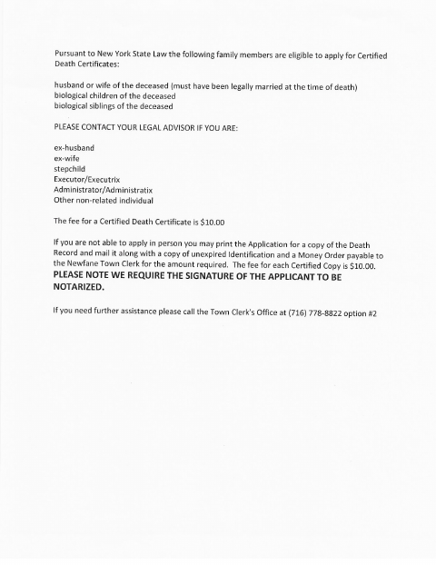 First page of the Death Certificate Application