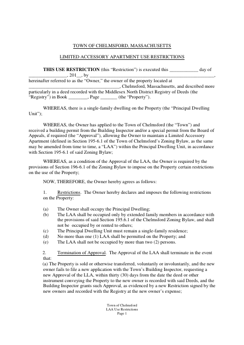First page of the Limited Accessory Apartment Use Restrictions