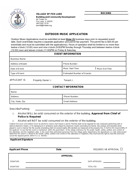 First page of the Outdoor Music Application