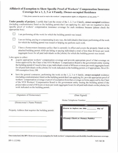 First page of the Workers’ Compensation Exemption Affidavit