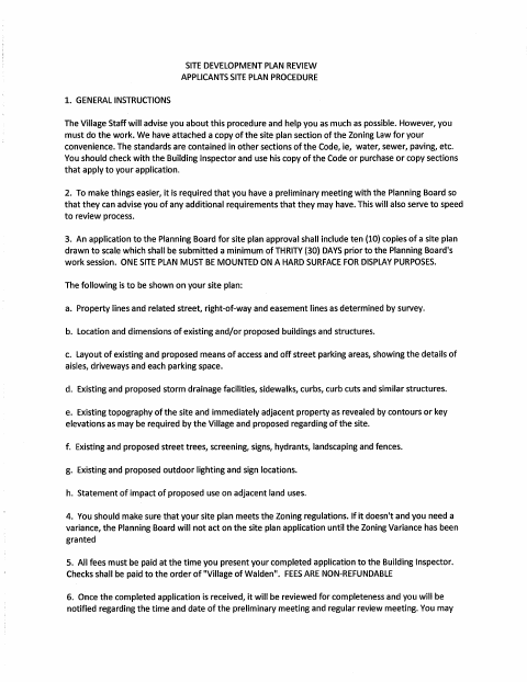 First page of the Site Plan Approval Application