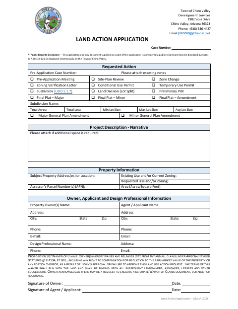 First page of the Land Action Application