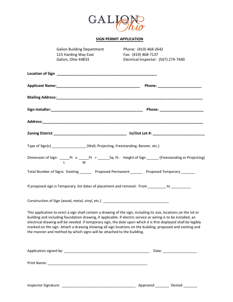 First page of the Sign Permit Application
