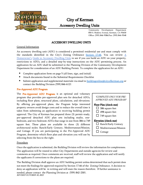 First page of the Accessory Dwelling Unit Building Permit Application