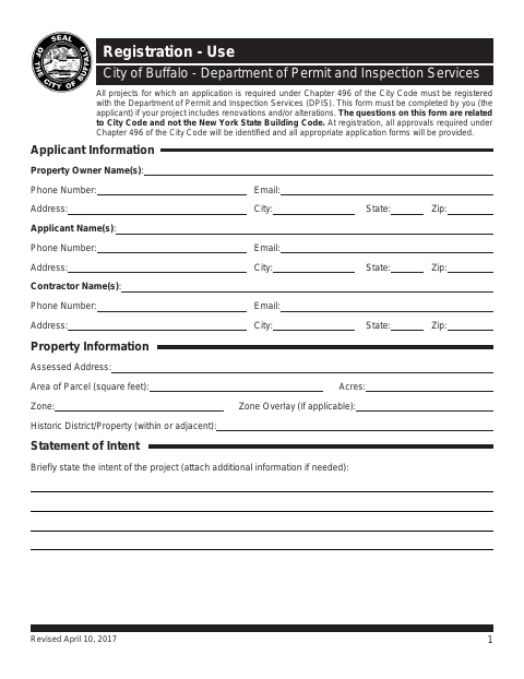 First page of the DPIS Project Registration Form – Use
