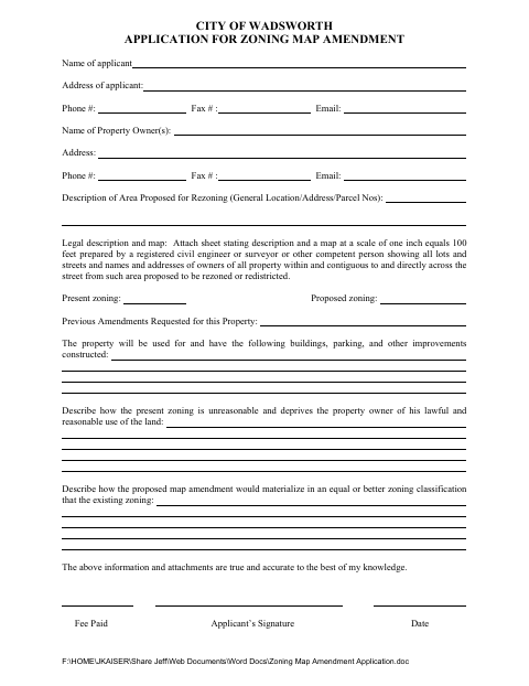 First page of the Application for Zoning Map Amendment