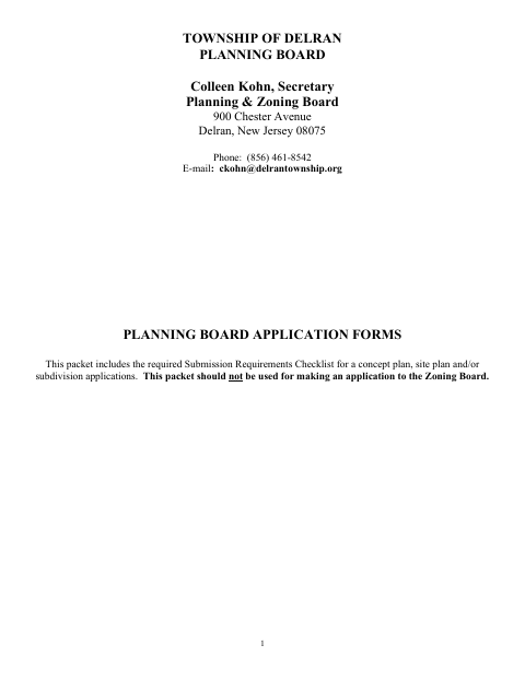 First page of the Planning Board Application