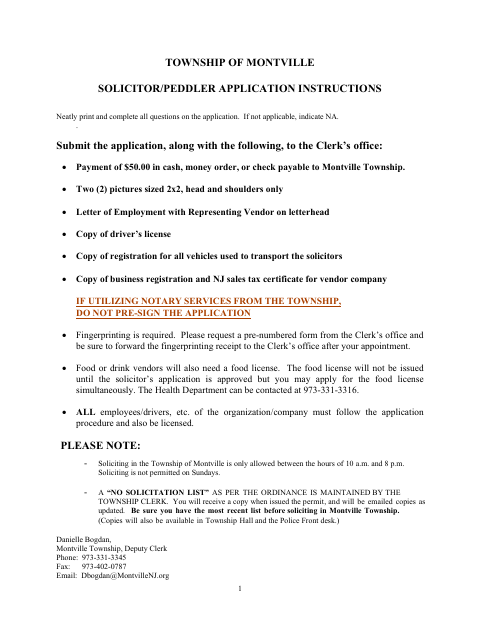 First page of the Canvasser Solicitor Peddler License Application