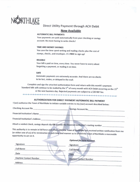 First page of the Authorization for Direct Payment Automatic Bill Payment