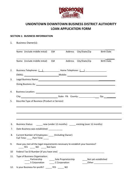 First page of the UDBDA Loan Application Form