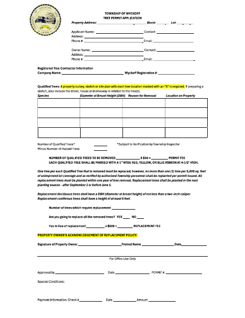 First page of the Tree Removal Application