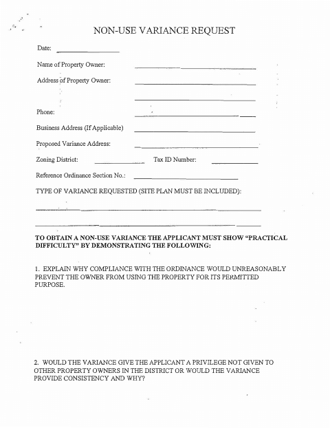 First page of the Non-Use Variance Request