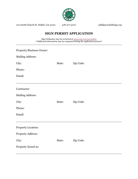 First page of the Sign Permit Application