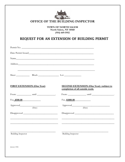 First page of the Request for an Extension of Building Permit