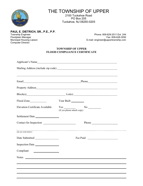 First page of the Flood Compliance Certificate