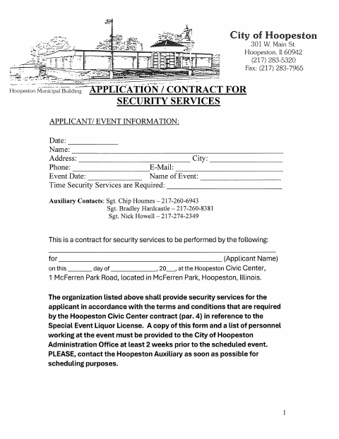 First page of the Application / Contract for Security Services