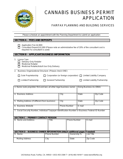 First page of the Cannabis Business Permit Application