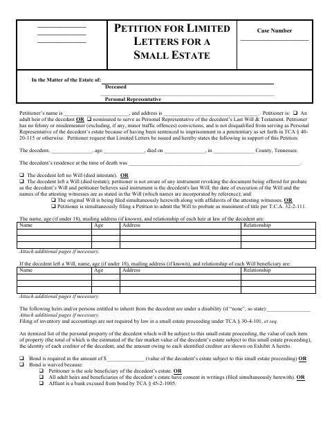 First page of the Petition for Limited Letters for a Small Estate