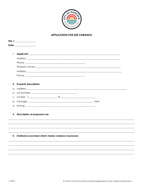 First page of the Application for Use Variance