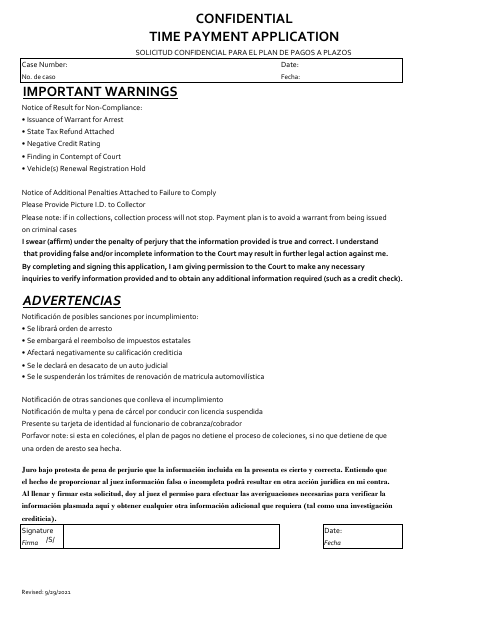 First page of the Time Payment Application