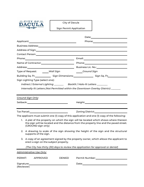 First page of the Sign Permit Application